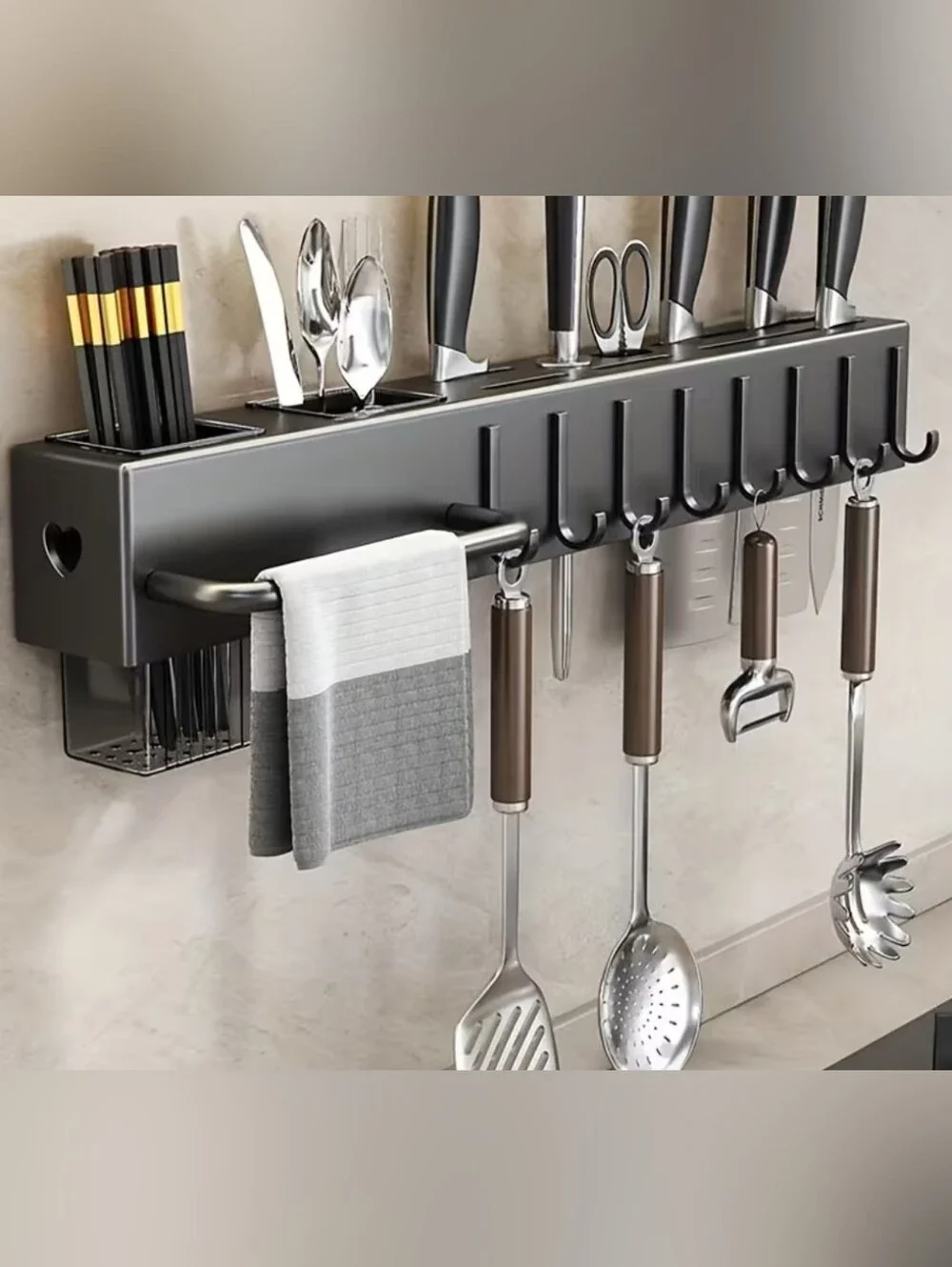 Wall-Mounted Heavy Duty Kitchen Rack with Shelf & Hooks